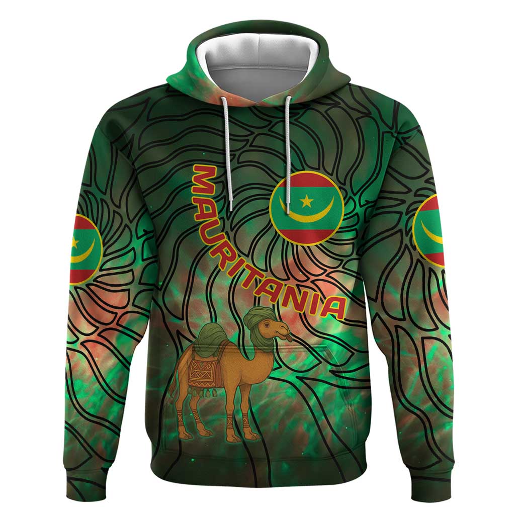 Mauritania Zip Hoodie - Green Tie Dye Camel and Crescent Moon Flag Design