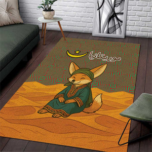 Mauritania Area Rug - Cute Fennec Fox and Arabic Calligraphy Desert Design