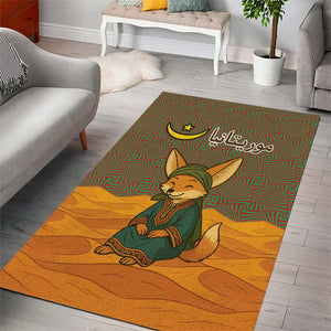 Mauritania Area Rug - Cute Fennec Fox and Arabic Calligraphy Desert Design
