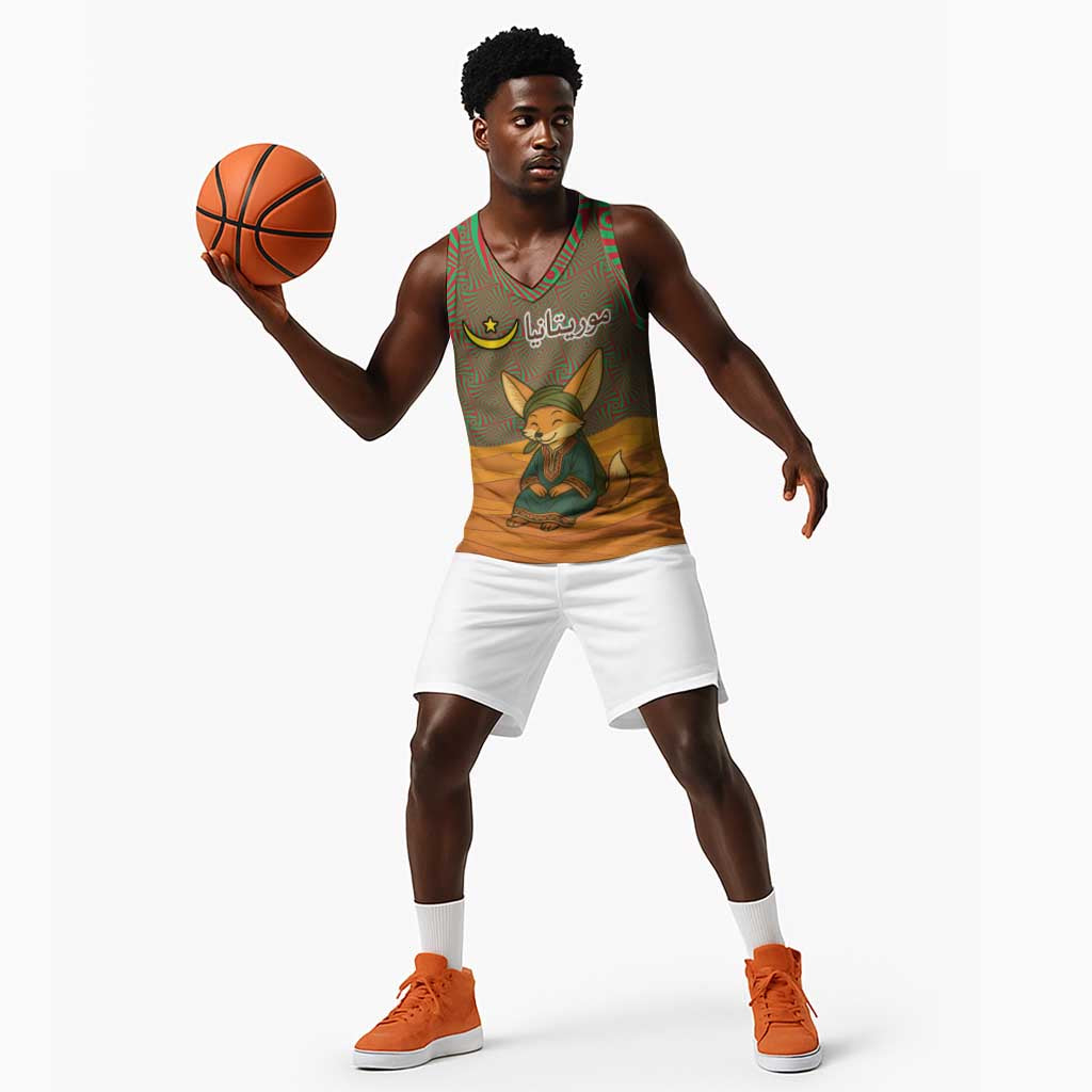 Mauritania Basketball Jersey - Cute Fennec Fox and Arabic Calligraphy Desert Design - African Pride
