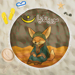 Mauritania Beach Blanket - Cute Fennec Fox and Arabic Calligraphy Desert Design