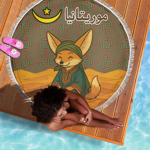 Mauritania Beach Blanket - Cute Fennec Fox and Arabic Calligraphy Desert Design