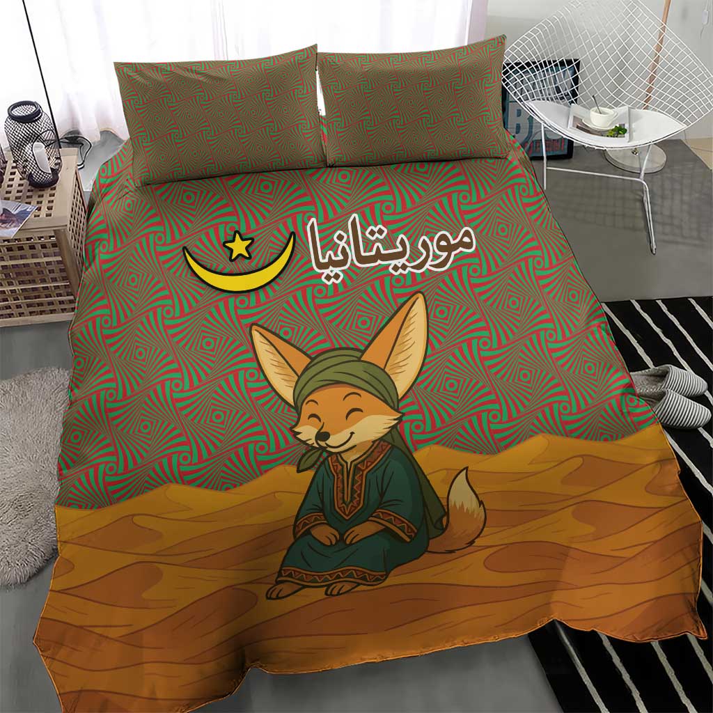 Mauritania Bedding Set - Cute Fennec Fox and Arabic Calligraphy Desert Design
