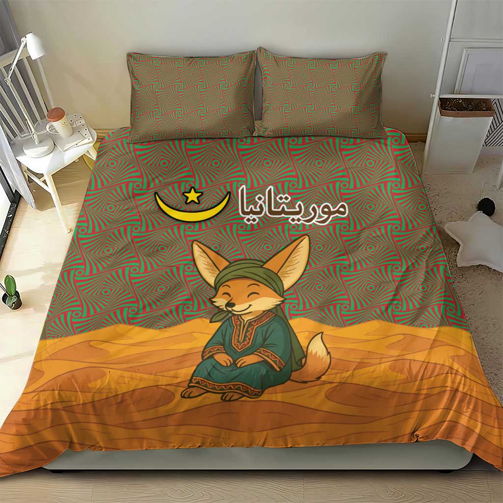Mauritania Bedding Set - Cute Fennec Fox and Arabic Calligraphy Desert Design
