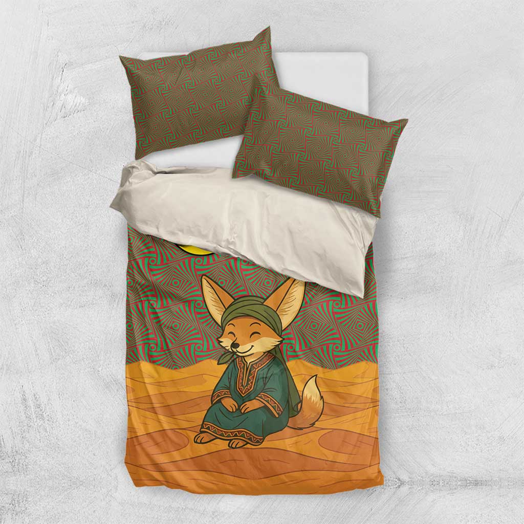 Mauritania Bedding Set - Cute Fennec Fox and Arabic Calligraphy Desert Design