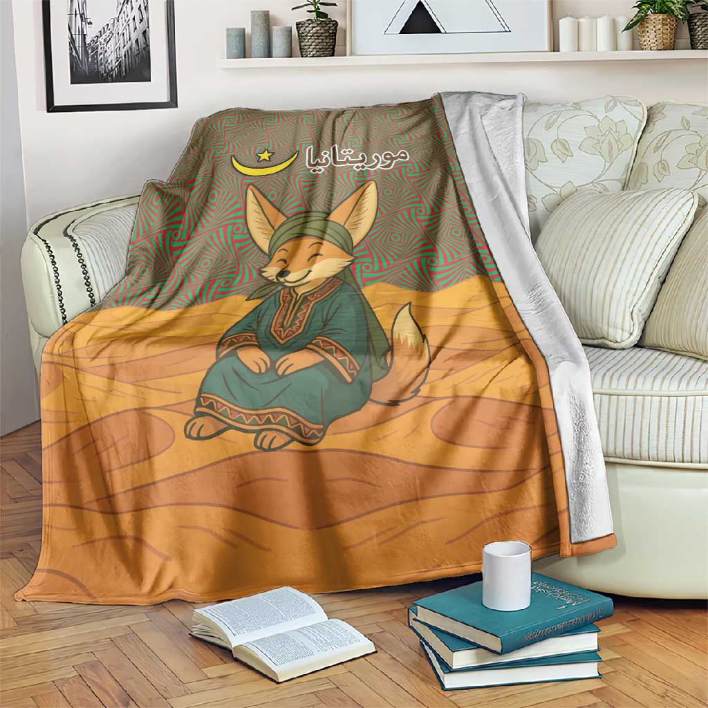 Mauritania Blanket - Cute Fennec Fox and Arabic Calligraphy Desert Design