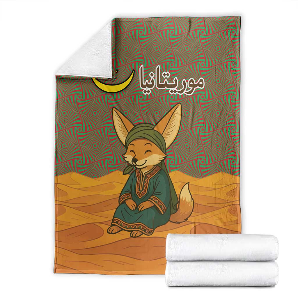 Mauritania Blanket - Cute Fennec Fox and Arabic Calligraphy Desert Design