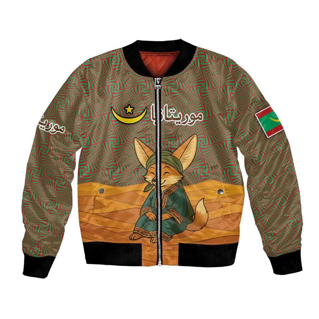 Mauritania Bomber Jacket - Cute Fennec Fox and Arabic Calligraphy Desert Design