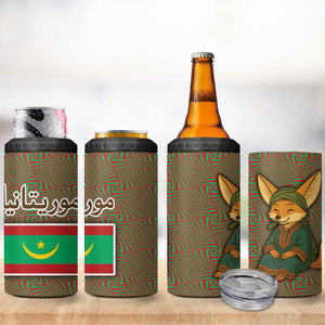 Mauritania 4 in 1 Can Cooler Tumbler - Cute Fennec Fox and Arabic Calligraphy Desert Design