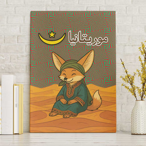 Mauritania Canvas Wall Art - Cute Fennec Fox and Arabic Calligraphy Desert Design