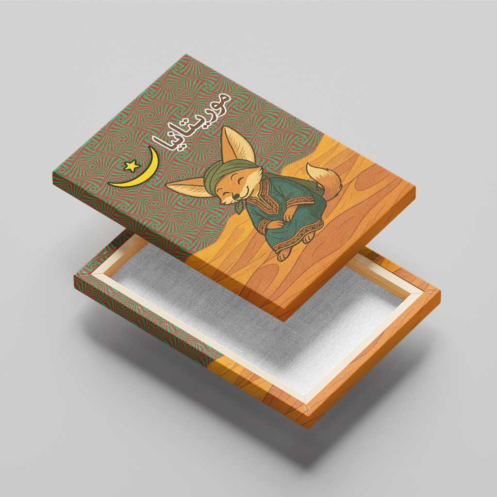 Mauritania Canvas Wall Art - Cute Fennec Fox and Arabic Calligraphy Desert Design