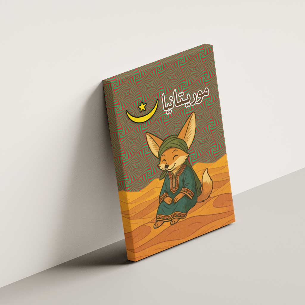 Mauritania Canvas Wall Art - Cute Fennec Fox and Arabic Calligraphy Desert Design