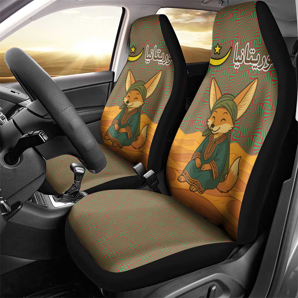 Mauritania Car Seat Cover - Cute Fennec Fox and Arabic Calligraphy Desert Design