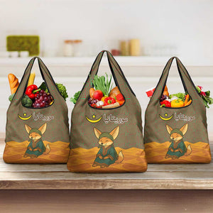 Mauritania Grocery Bag - Cute Fennec Fox and Arabic Calligraphy Desert Design