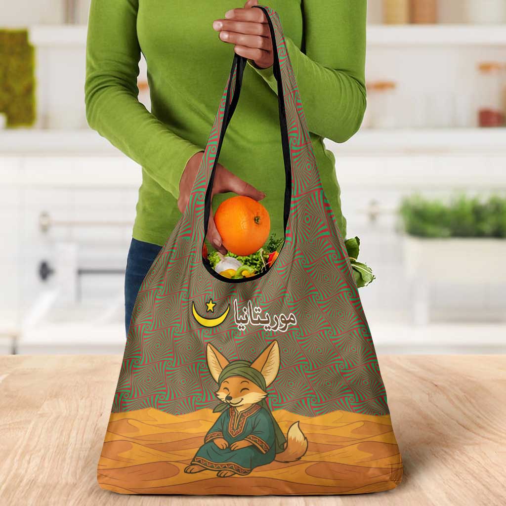 Mauritania Grocery Bag - Cute Fennec Fox and Arabic Calligraphy Desert Design