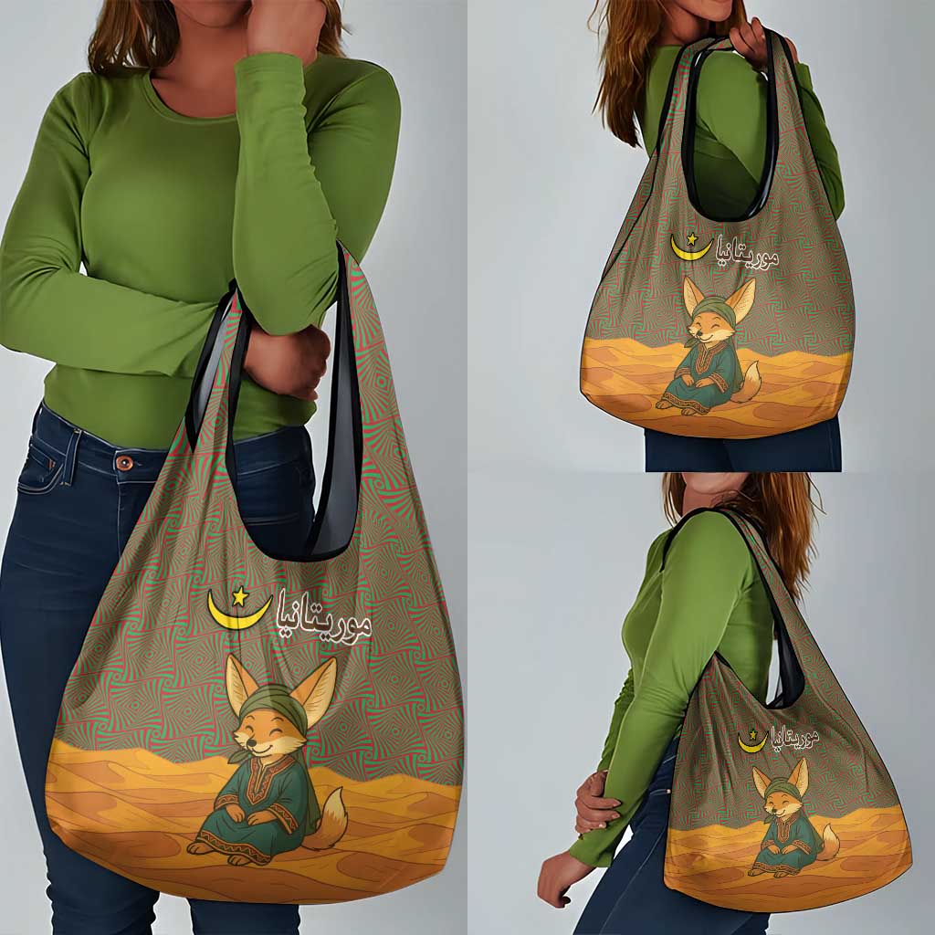 Mauritania Grocery Bag - Cute Fennec Fox and Arabic Calligraphy Desert Design