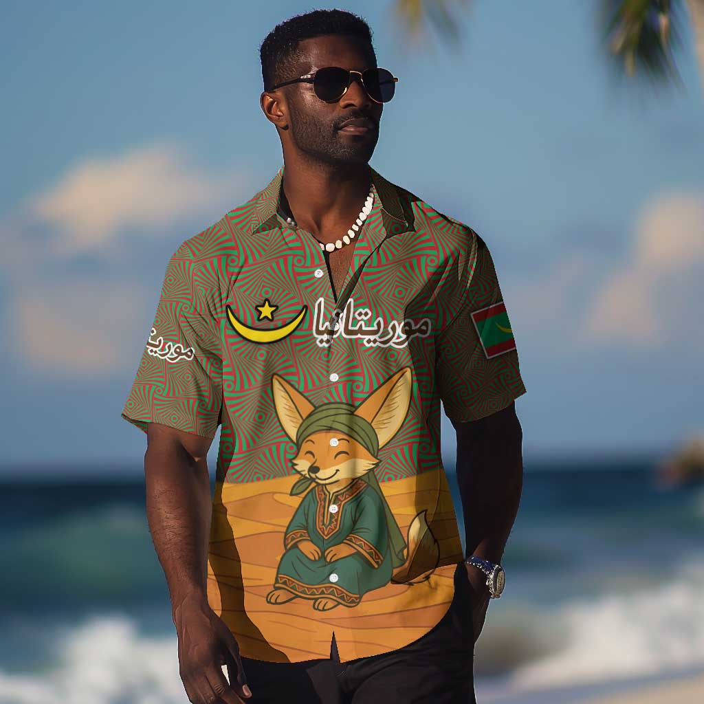 Mauritania Hawaiian Shirt - Cute Fennec Fox and Arabic Calligraphy Desert Design