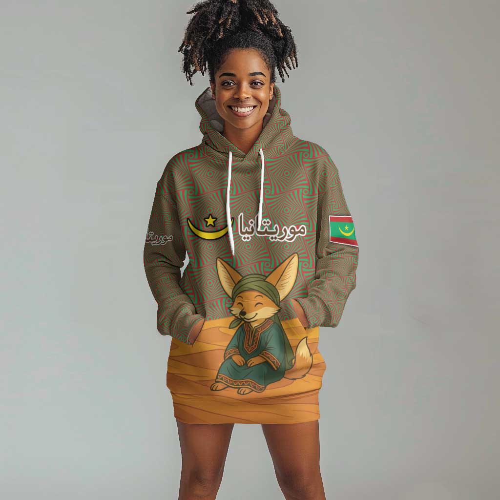 Mauritania Hoodie Dress - Cute Fennec Fox and Arabic Calligraphy Desert Design