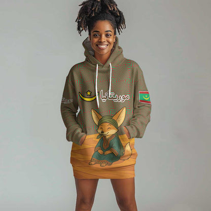 Mauritania Hoodie Dress - Cute Fennec Fox and Arabic Calligraphy Desert Design