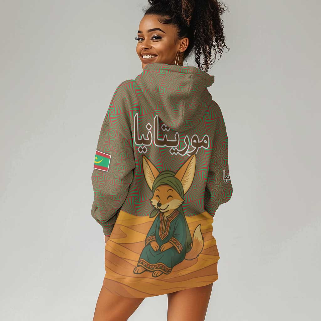 Mauritania Hoodie Dress - Cute Fennec Fox and Arabic Calligraphy Desert Design