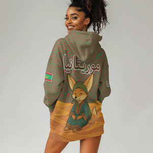 Mauritania Hoodie Dress - Cute Fennec Fox and Arabic Calligraphy Desert Design