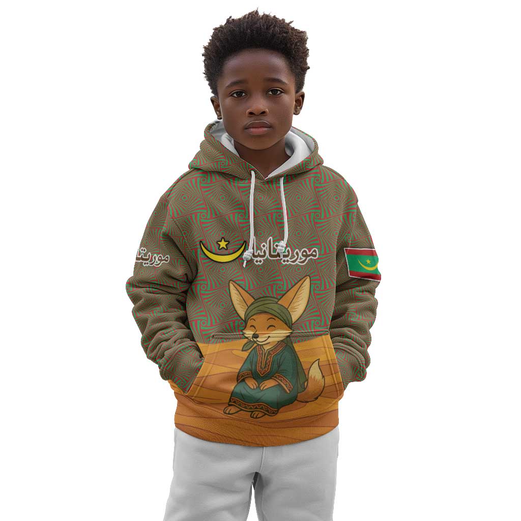 Mauritania Kid Hoodie - Cute Fennec Fox and Arabic Calligraphy Desert Design