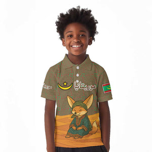 Mauritania Kid Polo Shirt - Cute Fennec Fox and Arabic Calligraphy Desert Design
