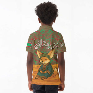 Mauritania Kid Polo Shirt - Cute Fennec Fox and Arabic Calligraphy Desert Design
