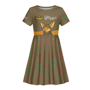 Mauritania Kid Short Sleeve Dress - Cute Fennec Fox and Arabic Calligraphy Desert Design