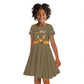 Mauritania Kid Short Sleeve Dress - Cute Fennec Fox and Arabic Calligraphy Desert Design