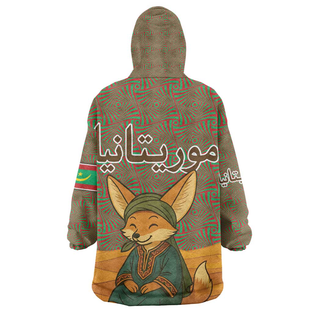 Mauritania Kid Wearable Blanket Hoodie - Cute Fennec Fox and Arabic Calligraphy Desert Design