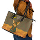 Mauritania Leather Tote Bag - Cute Fennec Fox and Arabic Calligraphy Desert Design