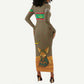 Mauritania Long Sleeve Bodycon Dress - Cute Fennec Fox and Arabic Calligraphy Desert Design TS04