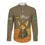 Mauritania Long Sleeve Button Shirt - Cute Fennec Fox and Arabic Calligraphy Desert Design