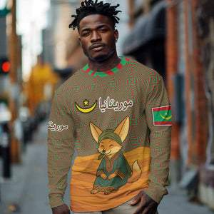 Mauritania Long Sleeve Shirt - Cute Fennec Fox and Arabic Calligraphy Desert Design
