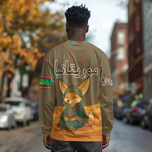 Mauritania Long Sleeve Shirt - Cute Fennec Fox and Arabic Calligraphy Desert Design