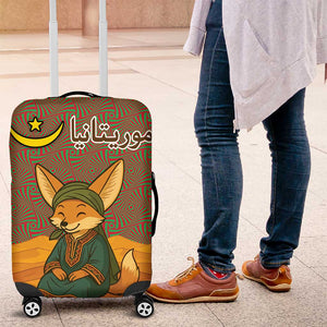Mauritania Luggage Cover - Cute Fennec Fox and Arabic Calligraphy Desert Design