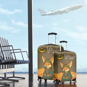Mauritania Luggage Cover - Cute Fennec Fox and Arabic Calligraphy Desert Design