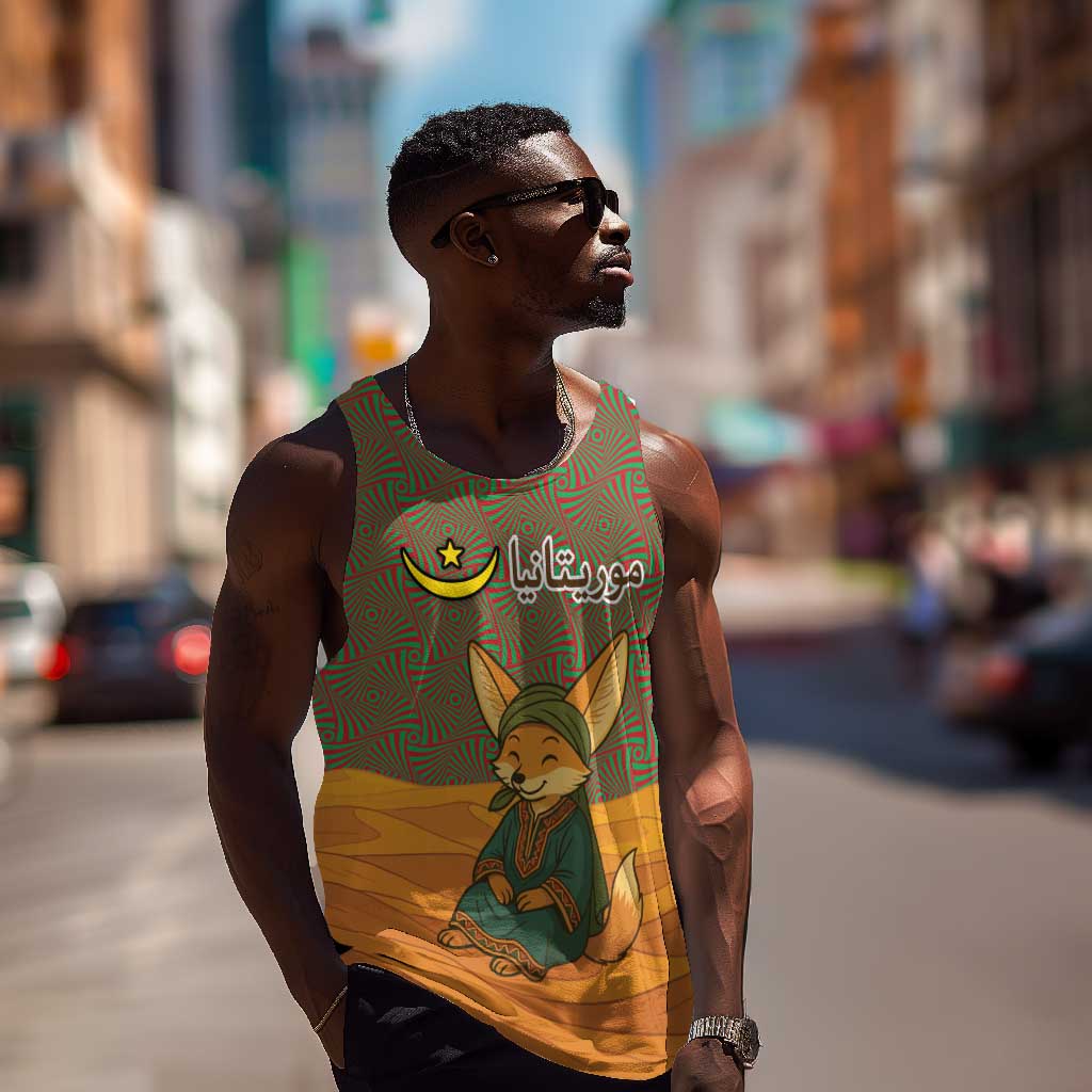Mauritania Men Tank Top - Cute Fennec Fox and Arabic Calligraphy Desert Design
