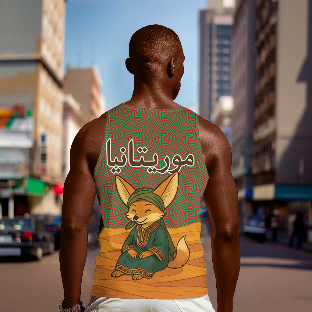 Mauritania Men Tank Top - Cute Fennec Fox and Arabic Calligraphy Desert Design