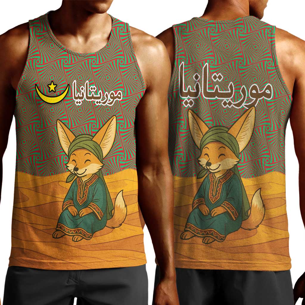 Mauritania Men Tank Top - Cute Fennec Fox and Arabic Calligraphy Desert Design