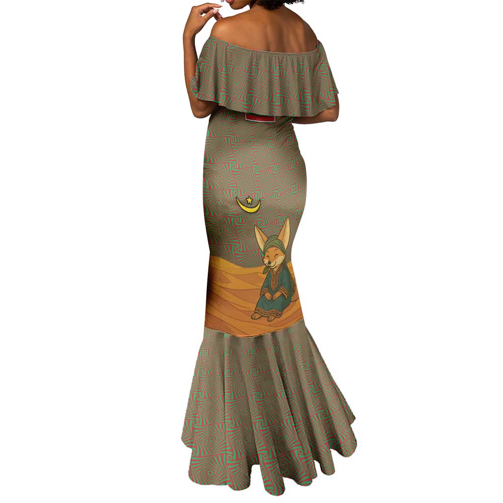 Mauritania Mermaid Dress - Cute Fennec Fox and Arabic Calligraphy Desert Design