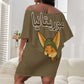 Mauritania Off Shoulder Short Dress - Cute Fennec Fox and Arabic Calligraphy Desert Design