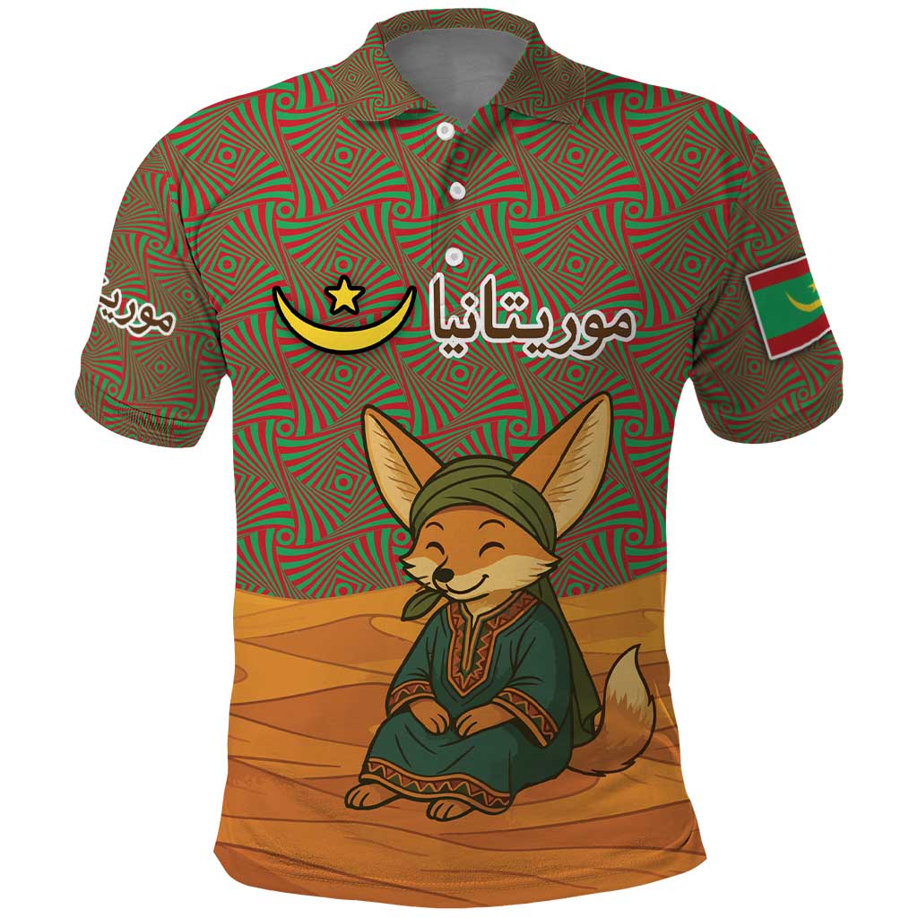 Mauritania Polo Shirt - Cute Fennec Fox and Arabic Calligraphy Desert Design