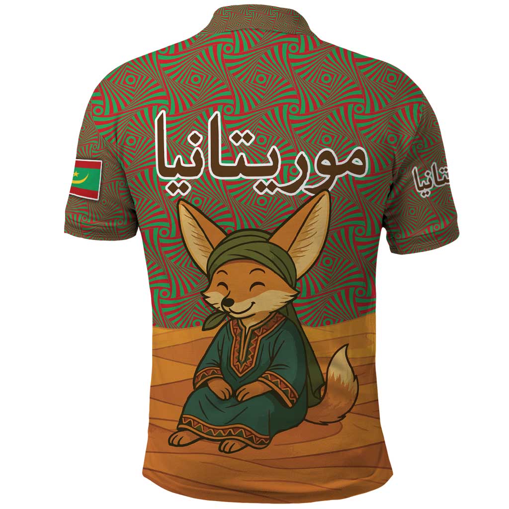 Mauritania Polo Shirt - Cute Fennec Fox and Arabic Calligraphy Desert Design