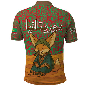 Mauritania Polo Shirt - Cute Fennec Fox and Arabic Calligraphy Desert Design