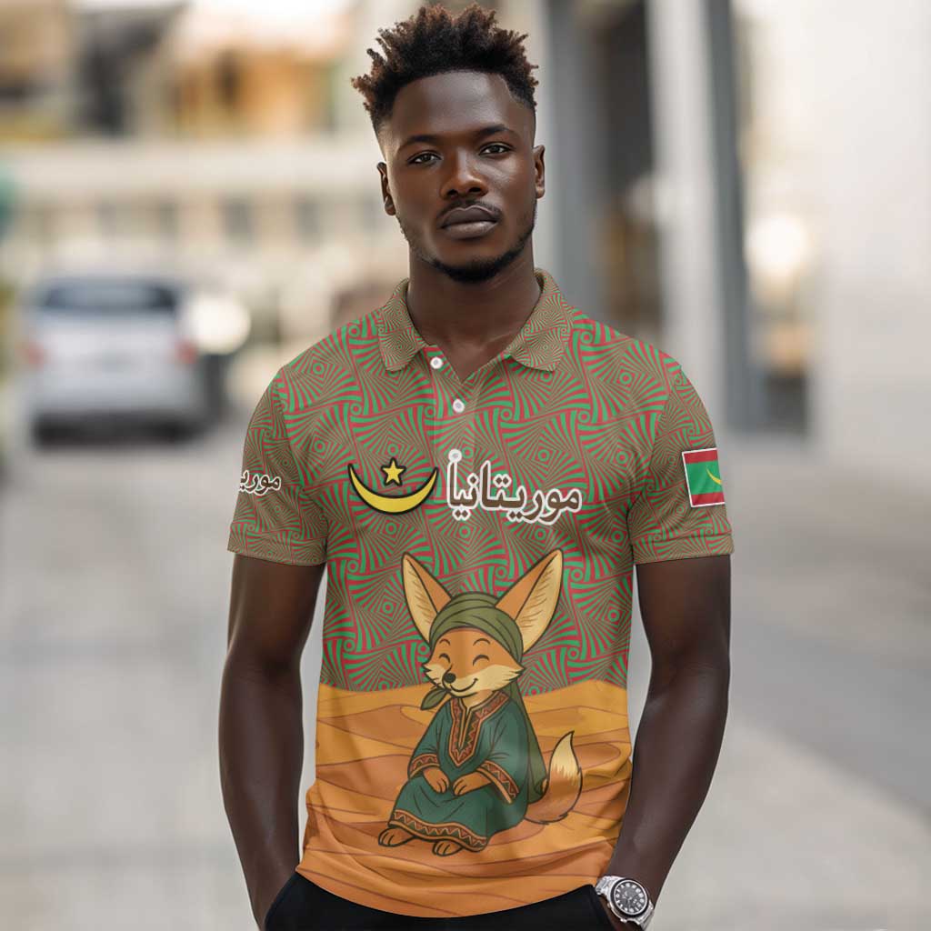 Mauritania Polo Shirt - Cute Fennec Fox and Arabic Calligraphy Desert Design