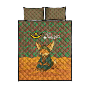 Mauritania Quilt Bed Set - Cute Fennec Fox and Arabic Calligraphy Desert Design