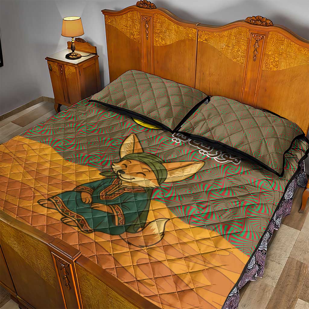 Mauritania Quilt Bed Set - Cute Fennec Fox and Arabic Calligraphy Desert Design