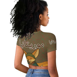 Mauritania Raglan Cropped T shirt - Cute Fennec Fox and Arabic Calligraphy Desert Design